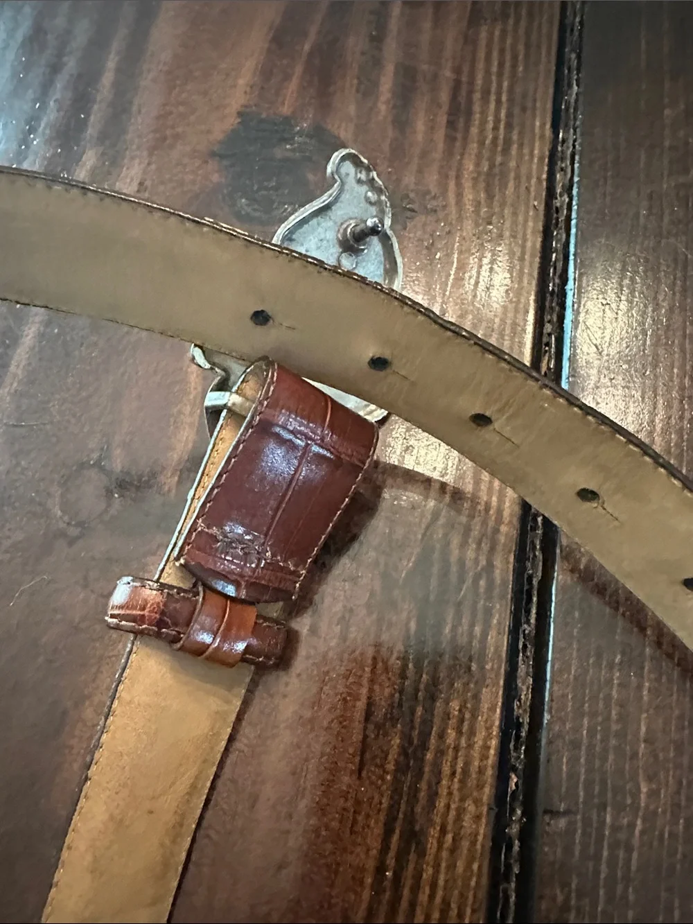 Brighton 1995 Brown crocodile leather M cherub Cupid silver buckle belt
